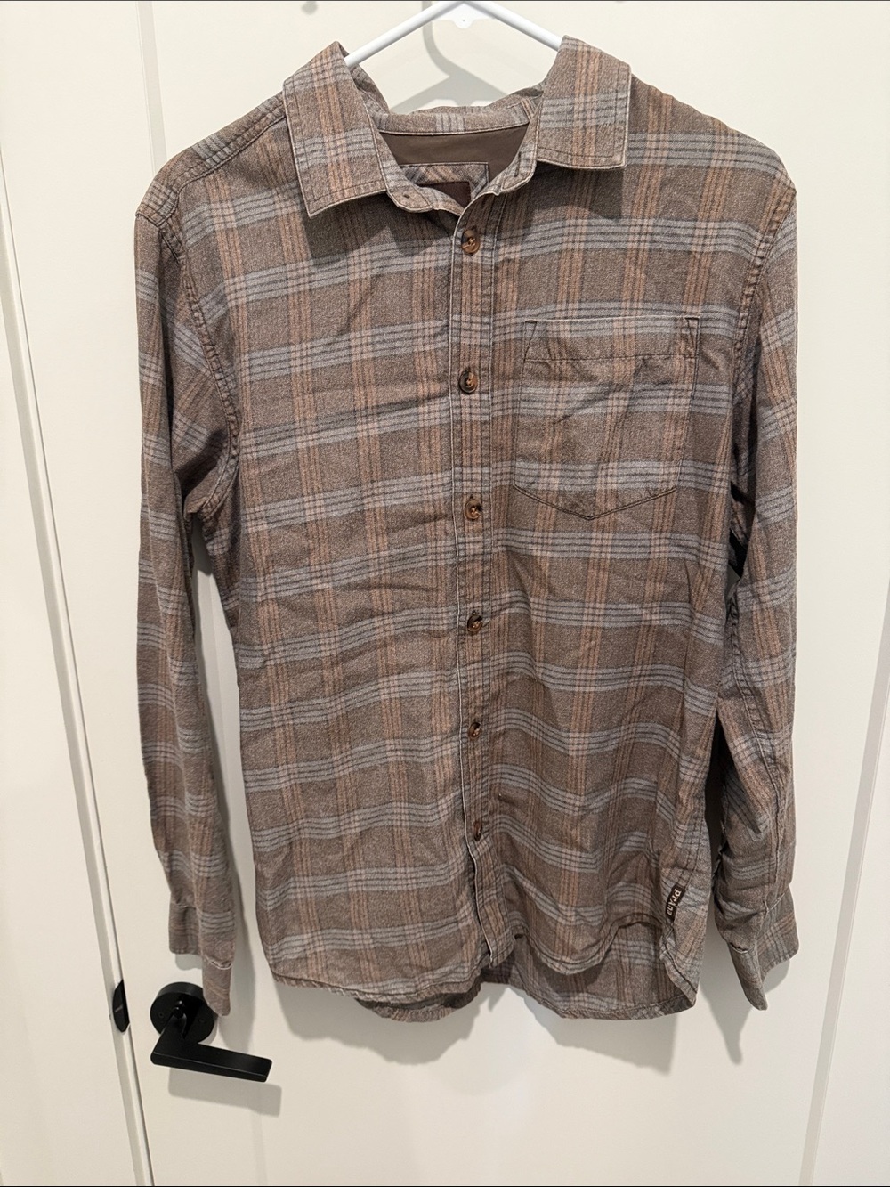 Prana Brown and Gray Plaid Men's Casual Button-Down Shirt